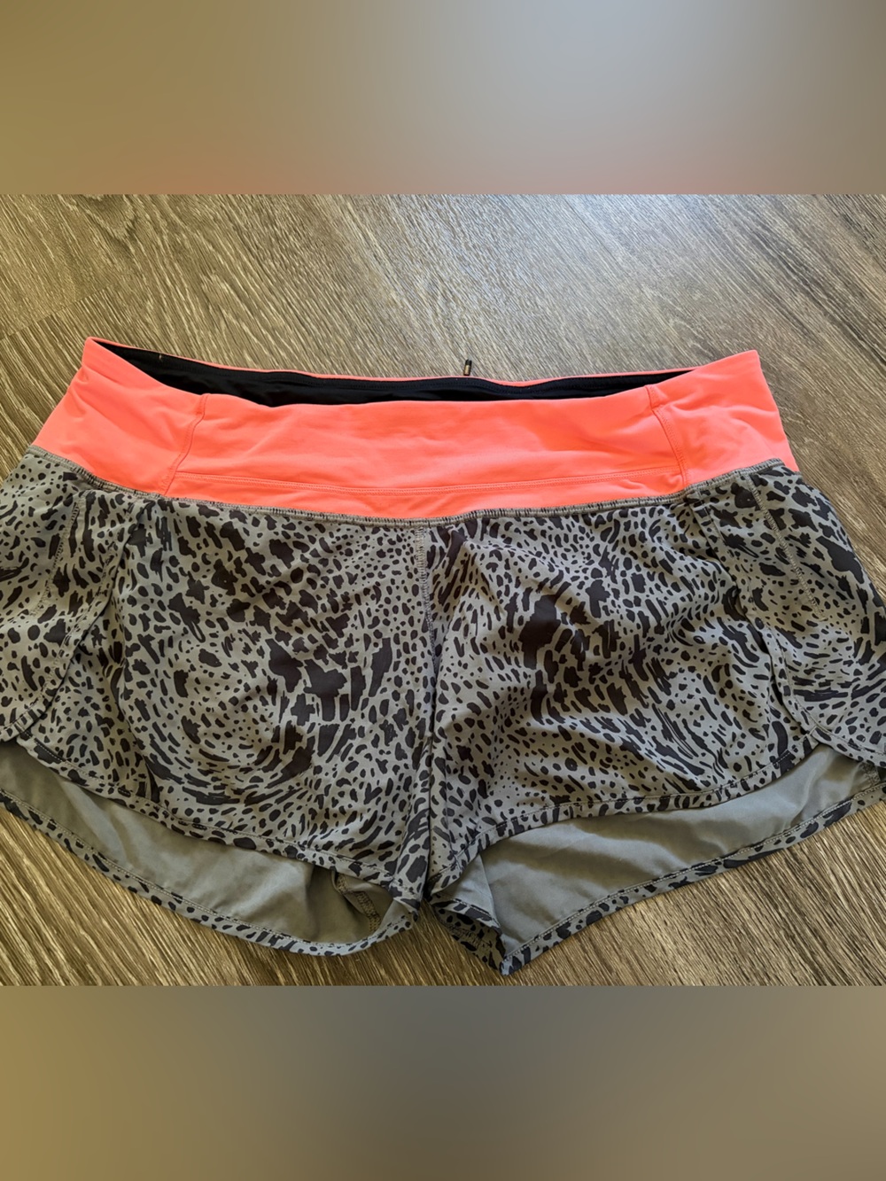 lululemon athletica Leopard Print Running Shorts with Coral Waistband